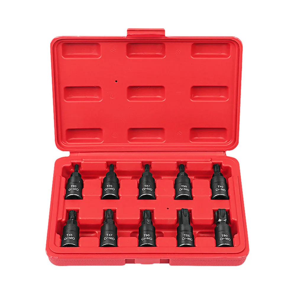 

Brand New Socket Set Drill Bit T20 T25 T27 T30 T40 T45 T47 T50 T55 10pc 3/8 Square Mouth Chrome Vanadium Alloy