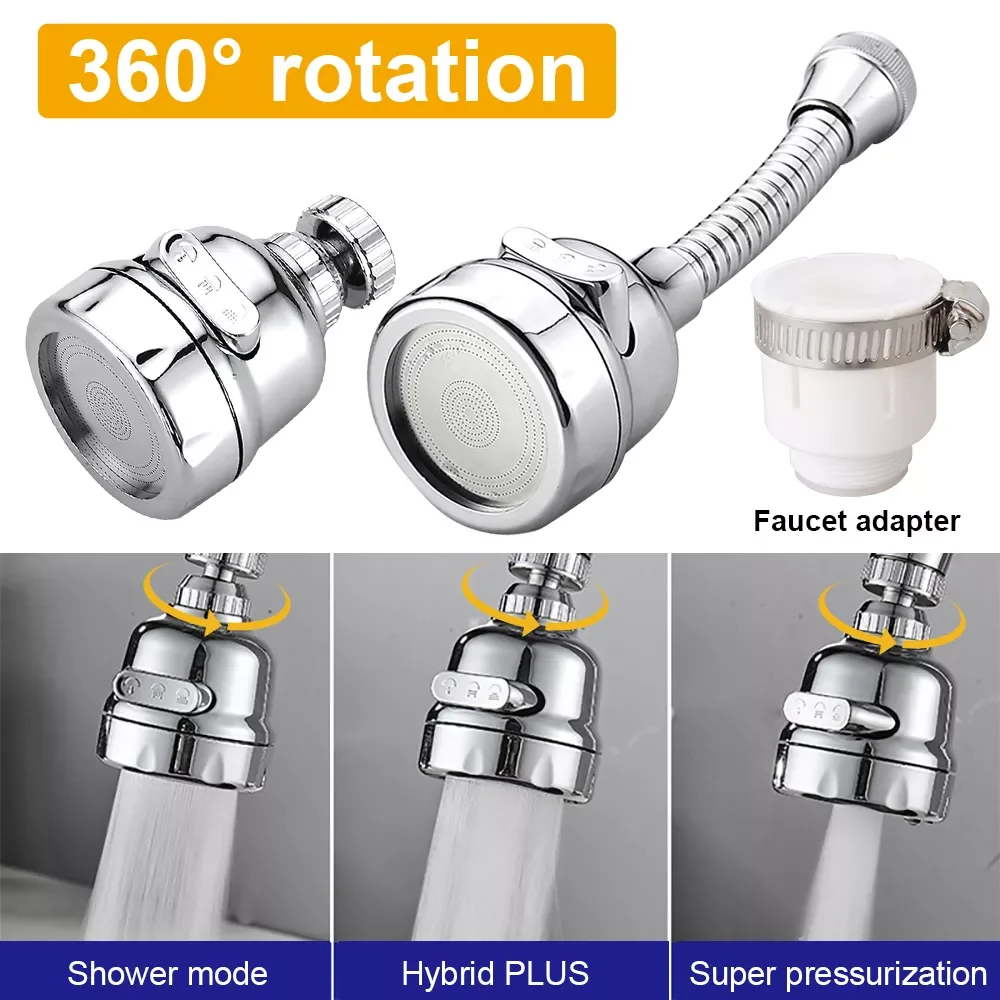 

360° Rotatable Faucet Sprayer Head Verstelbare Filter Booster Tap Adapter Waterbesparing Douche Uitloop Extender