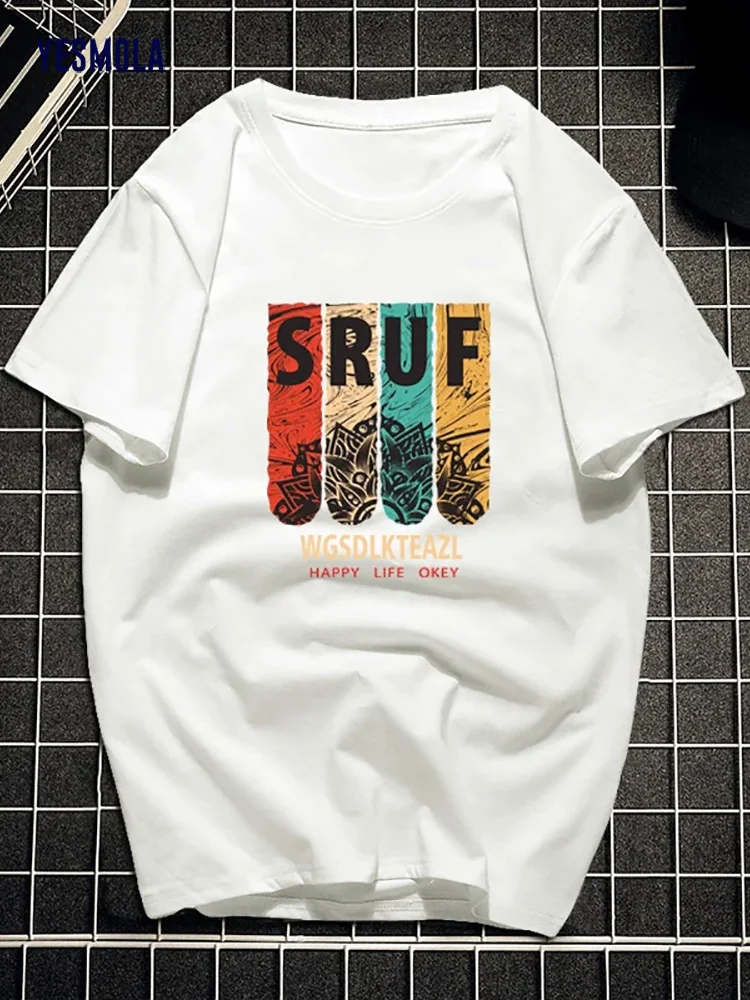 

YESMOLA Summer New Men's Short Sleeve Loose T-shirt Cotton Printing Round Neck Pullover Men's Casual Comfortable Street We