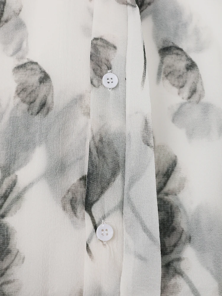 [modx] Оранжевая тонкая блузка большого размера с принтом женская новая рубашка