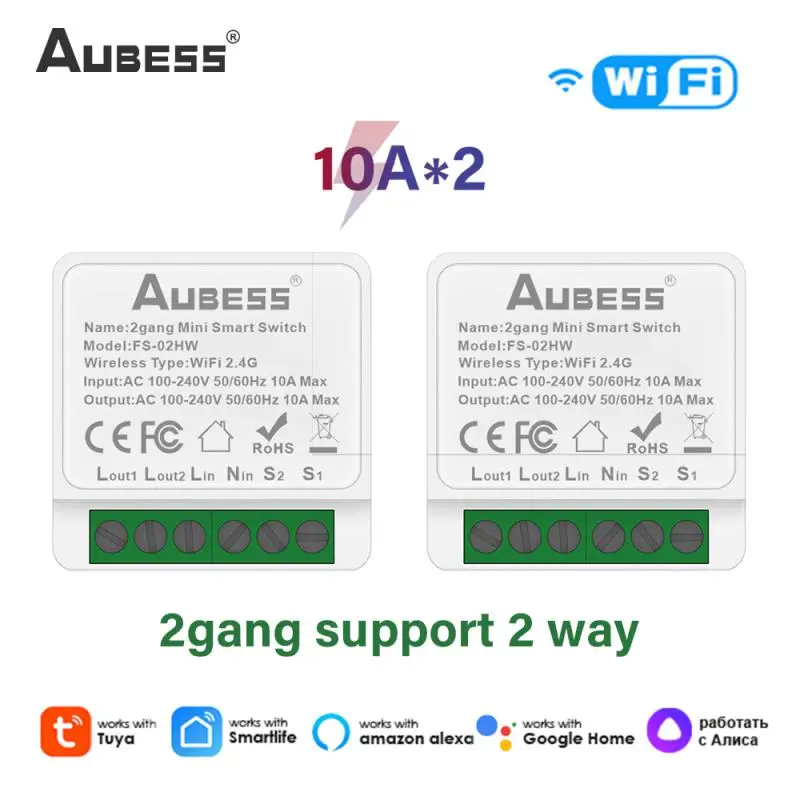 

Tuya Wifi Mini Smart Switch 2 Gang Smart Home App Control Breaker Support Two Way Timer Relay Module For Alexa Google home