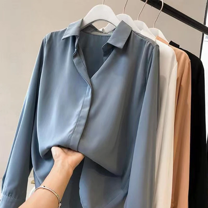 New Women Shirt Classic Chiffon Blouse Female S-2XL Plus Size Loose Long Sleeve Shirt Lady Simple Style Tops Clothes Blusas