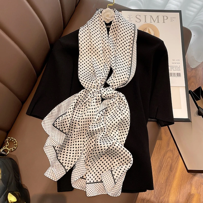 

Classic Print Sunscreen Long Scarf Four Seasons Popular Shawls Korean Style 160X40CM Silk Scarves 2022 New Fashion Dot Headcloth