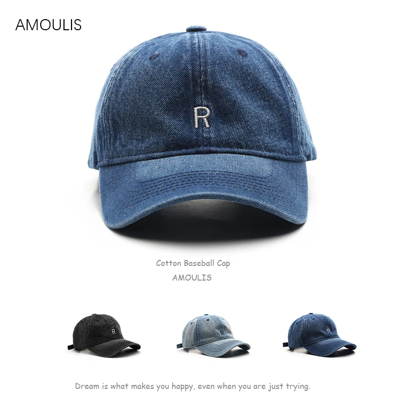 

AMOULIS Cotton Baseball Cap for Men and Women Letter R Embroidery Snapback Caps Hip Hop Cowboy Hats Casual Summer Sun Hat Unisex