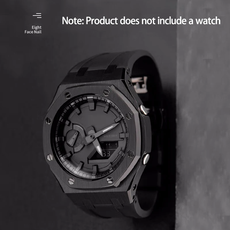 For G Shock Casio Watch GA2100 2110 Casioak Mod Kit Retrofit Accessories Black Watch Cases Metal Bezel Fluorine Rubber Strap enlarge