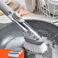 brush with 3 replaceable sponge couring pad washing long handle pan pot brush dish bowl washing cleaning brush household kitchen