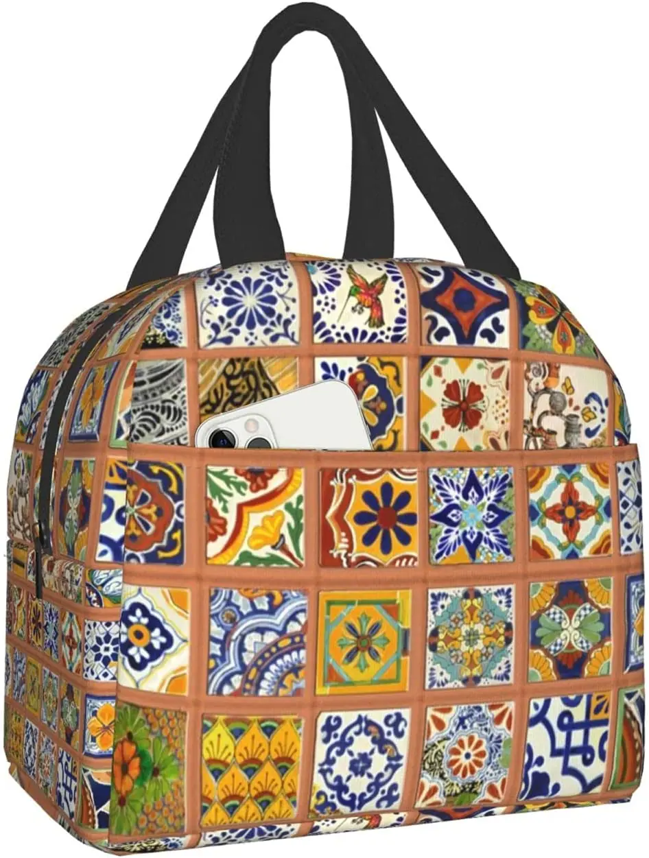 

Talavera Mexican Tiles Lunch Bag Women Girls Small Insulated Tote Cooler Backpack Reusable Portable Leak Proof Lunch Bag
