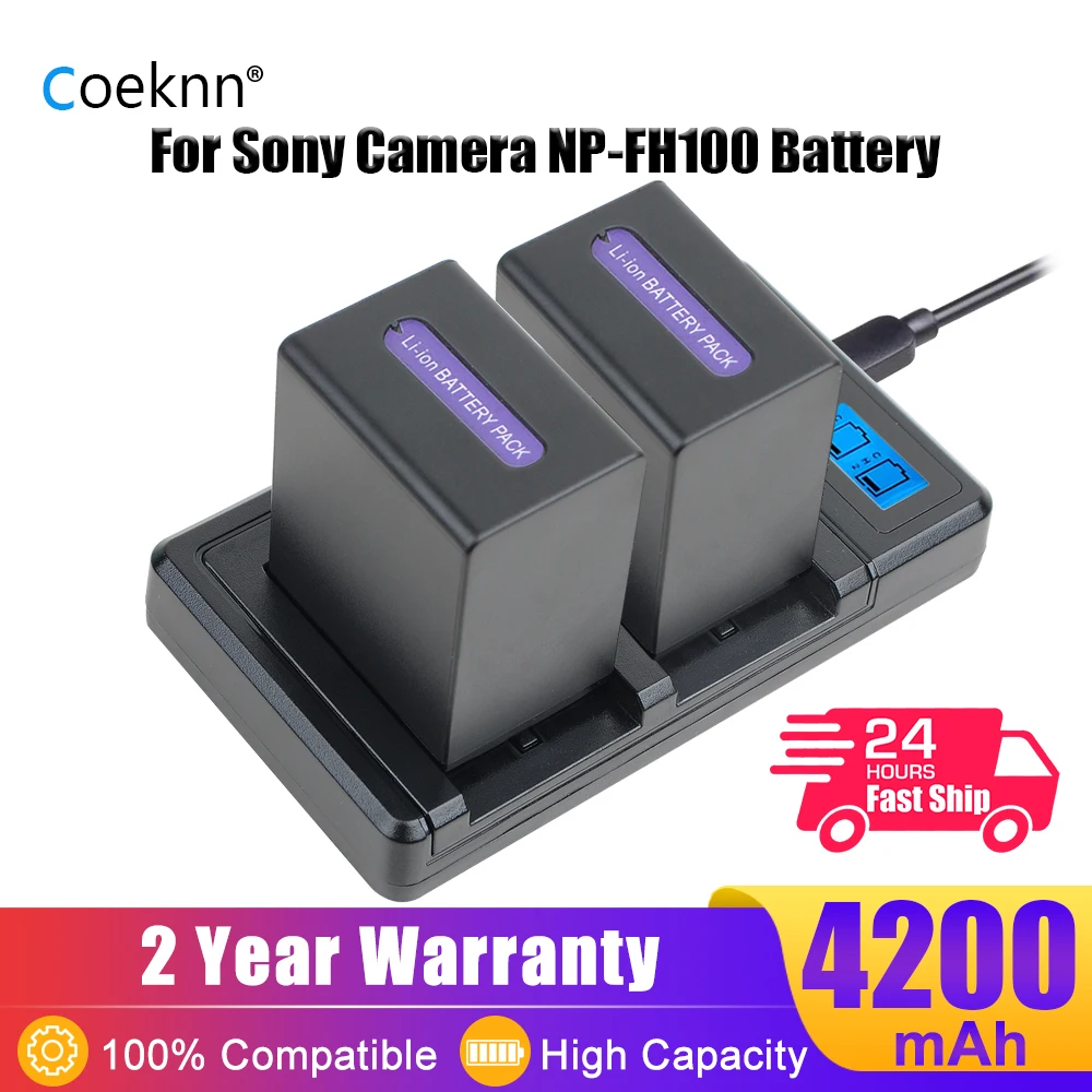 

Coeknn 4200mAh NP-FH100 Battery+LCD USB Dual Charger for Sony DCR-HC96 HC46 HC40 DCRSR300 SR82 SR62 DCR-DVD650 308 205 505 FH100