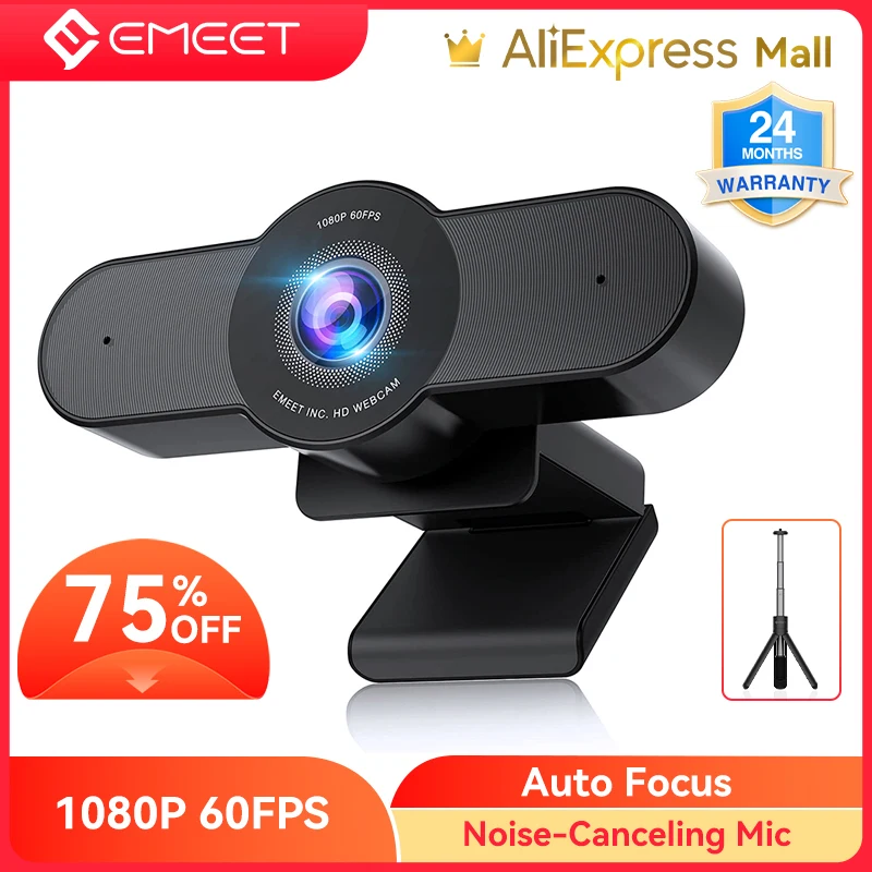 Webcam 1080P 60FPS Autofocus Streaming HD Web Camera EMEET C970 with Tripod & Microphone Mini Camera for Laptop Desktop PC