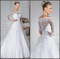 2016 new white long sleeve lace wedding dresses off the shoulder vestido de noiva manga longa bride dresses casamento