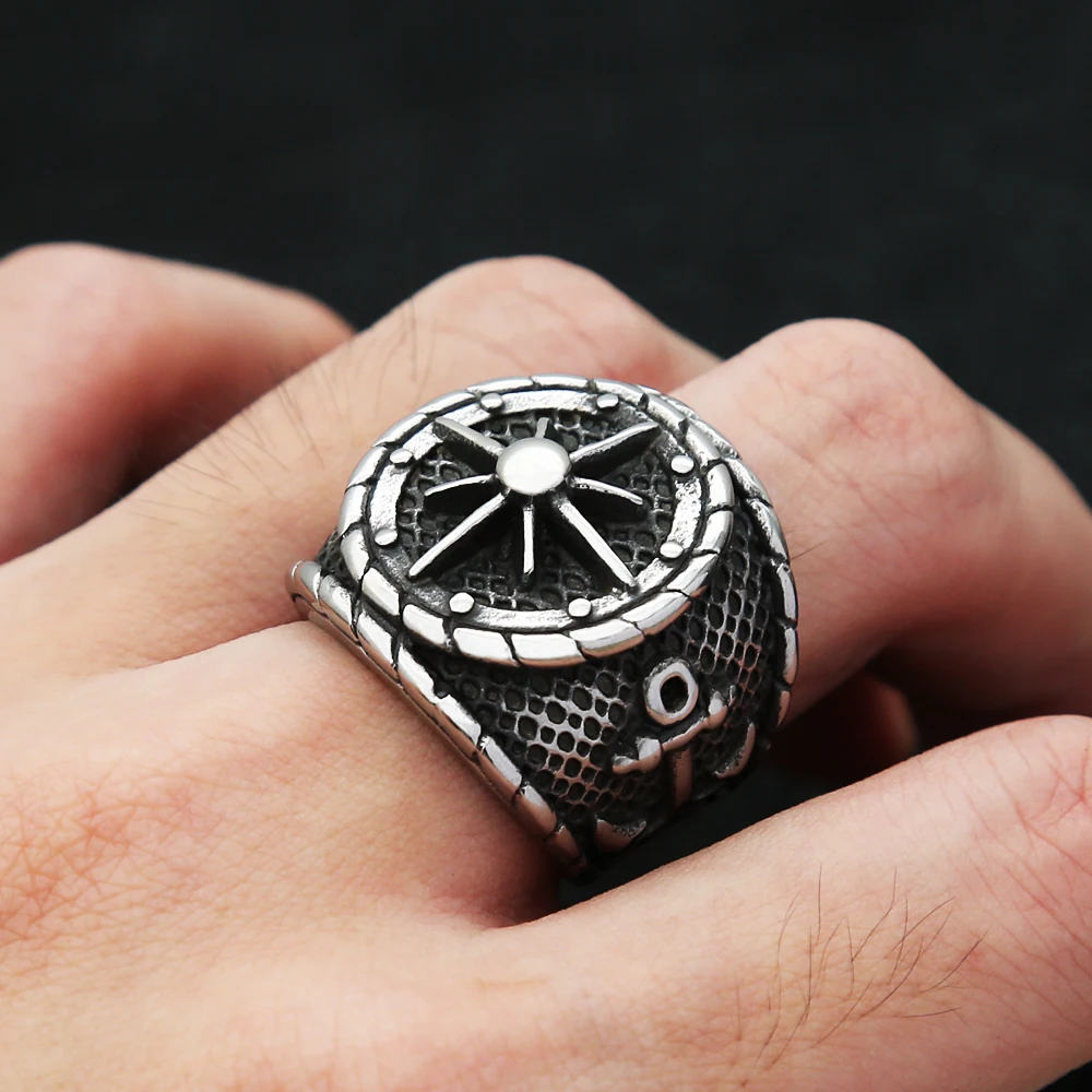 

Fashion Vintage Viking Compass Ring Stainless Steel Anchor Ring For Men Biker Punk Unique Amulet Jewelry Gift Dropshipping