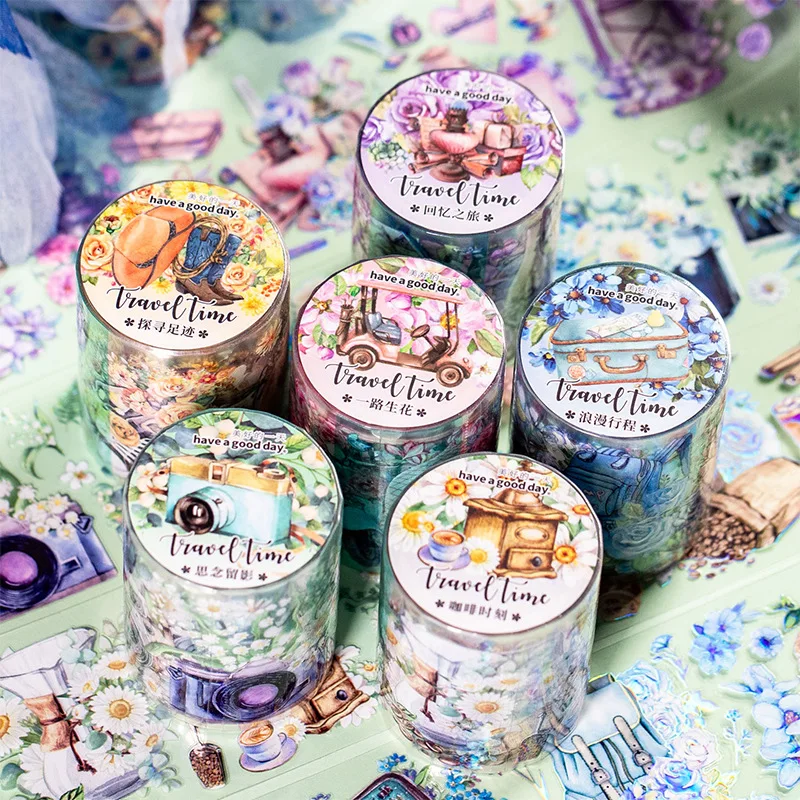 

6 шт/лот креативные стерео радужные серии, широкая Маскировочная лента, цветочные ленты для путешествий, PET, 50 мм * 350 мм, милые канцелярские принадлежности