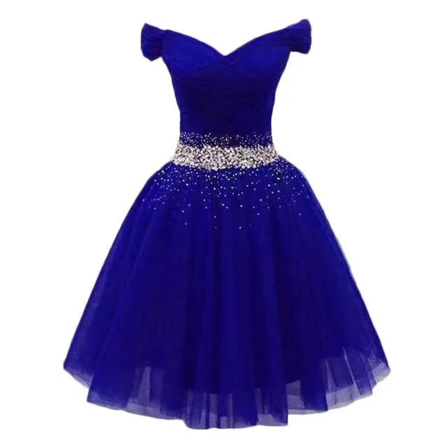 

ANGELSBRIDEP Royal Blue Red Homecoming Dresses Beading Short Mini A Line Tulle Graduation Birthday Party Gowns Vestido De Festa