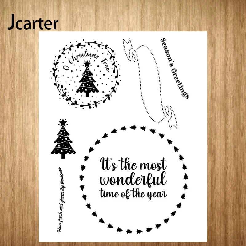 

Merry Christmas Tree Words Clear Rubber Stamps Craft for Scrapbooking Silicone Seals Album Embossing Folder Template Mold Decor