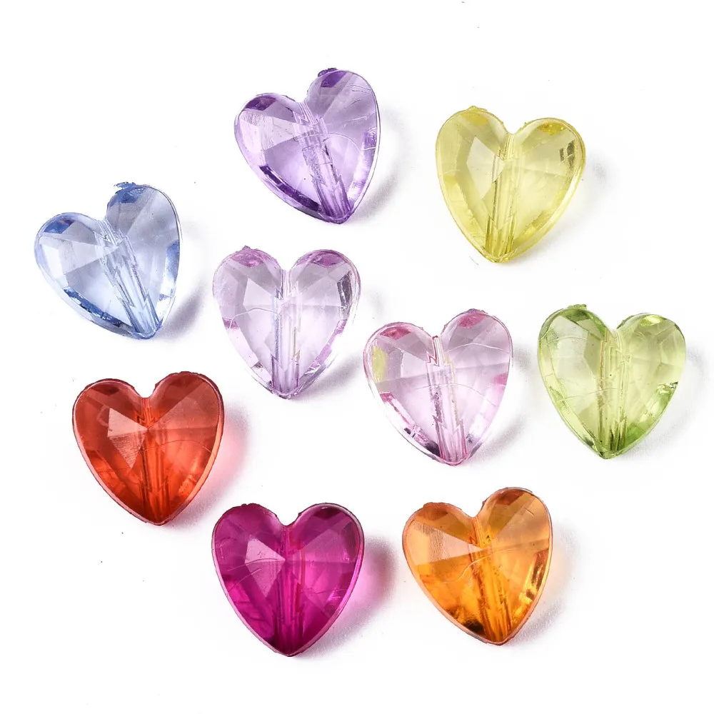 

500g Transparent Acrylic Beads Mixed Color Faceted Heart Mixed Color 12x12x8mm Hole: 1.4mm about 850pcs/500g