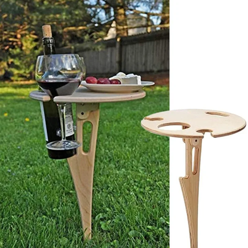 

Портативный винный стол для улицы, стол для пикника на открытом воздухе, деревянный круглый стол для вина, высококачественный дорожный набор мебели для пляжа и сада