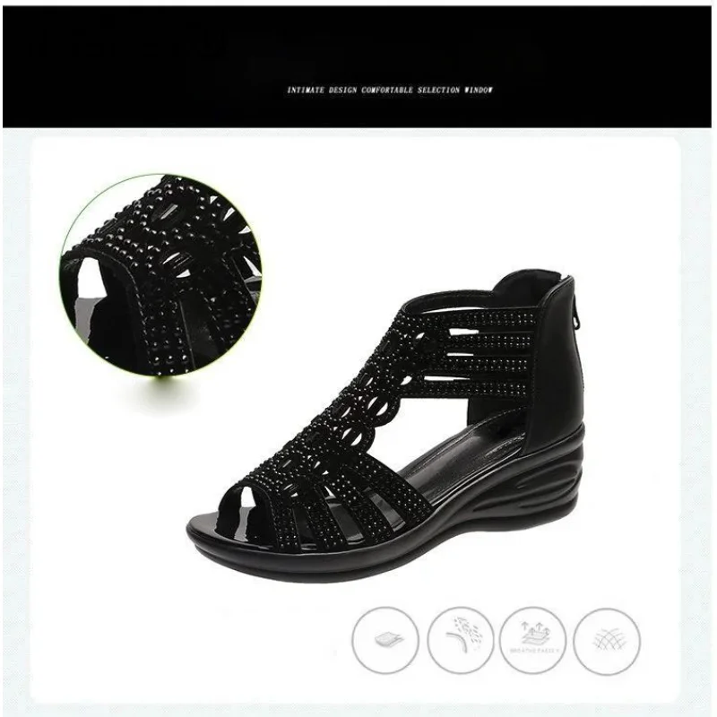 WTEMPO Women's Comfortable Wedges Hollow Out Zippered Girl Sandals Ladies Summer Middle Heel Dress Shoes Wholesale Dropshipping