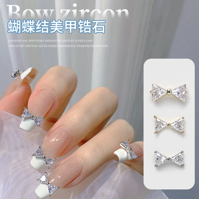 

5pcs Glitter Diamond Nail Decoration Charms Rhinestones Gold/Silver DIY Manciure Nail Accessories Luxury Zircon Bow Nail Jewelry