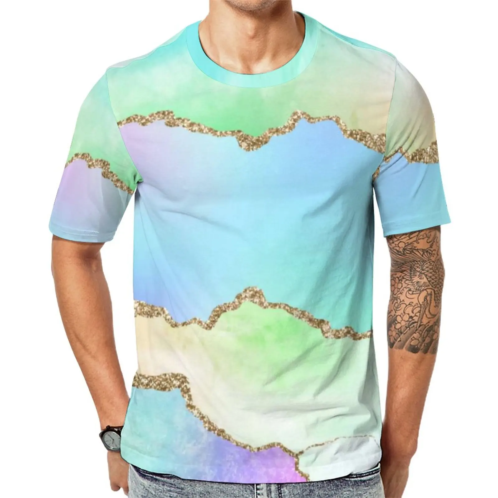 

Metallic Texture T-Shirt Ombre Marble Print Novelty T-Shirts Men Casual Tee Shirt Summer Short Sleeve Custom Tops Big Size 6XL
