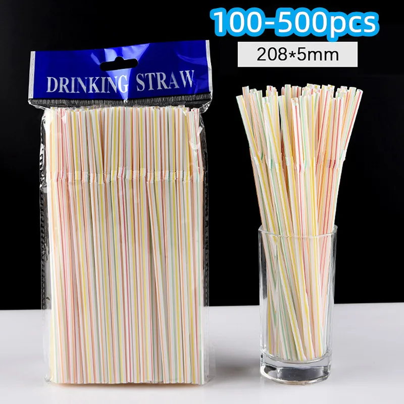 

100-500pc Disposable Elbow Plastic Straws For Kitchenware Bar Party Event Alike Supplie Striped Bendable Cocktail Drinking Straw
