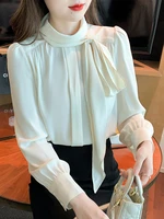 silk scarf chiffon shirt womens solid white designed fashion office ladies loose blouse female tops blusas mujer spring 2022