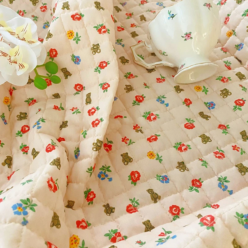 140x90 см маленький медвежонок с цветочным принтом хлопковая стеганая ткань для