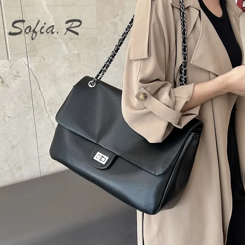 

Винтажные Сумки, вместительная сумка, новинка 2023, женская сумка из искусственной кожи, сумка на плечо с цепочкой, популярная Большая квадратная сумка с клапаном через плечо