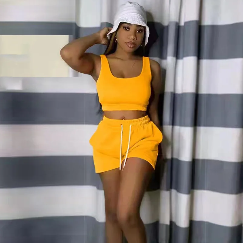 Женский спортивный костюм KEXU из двух предметов велосипедные шорты и короткий топ