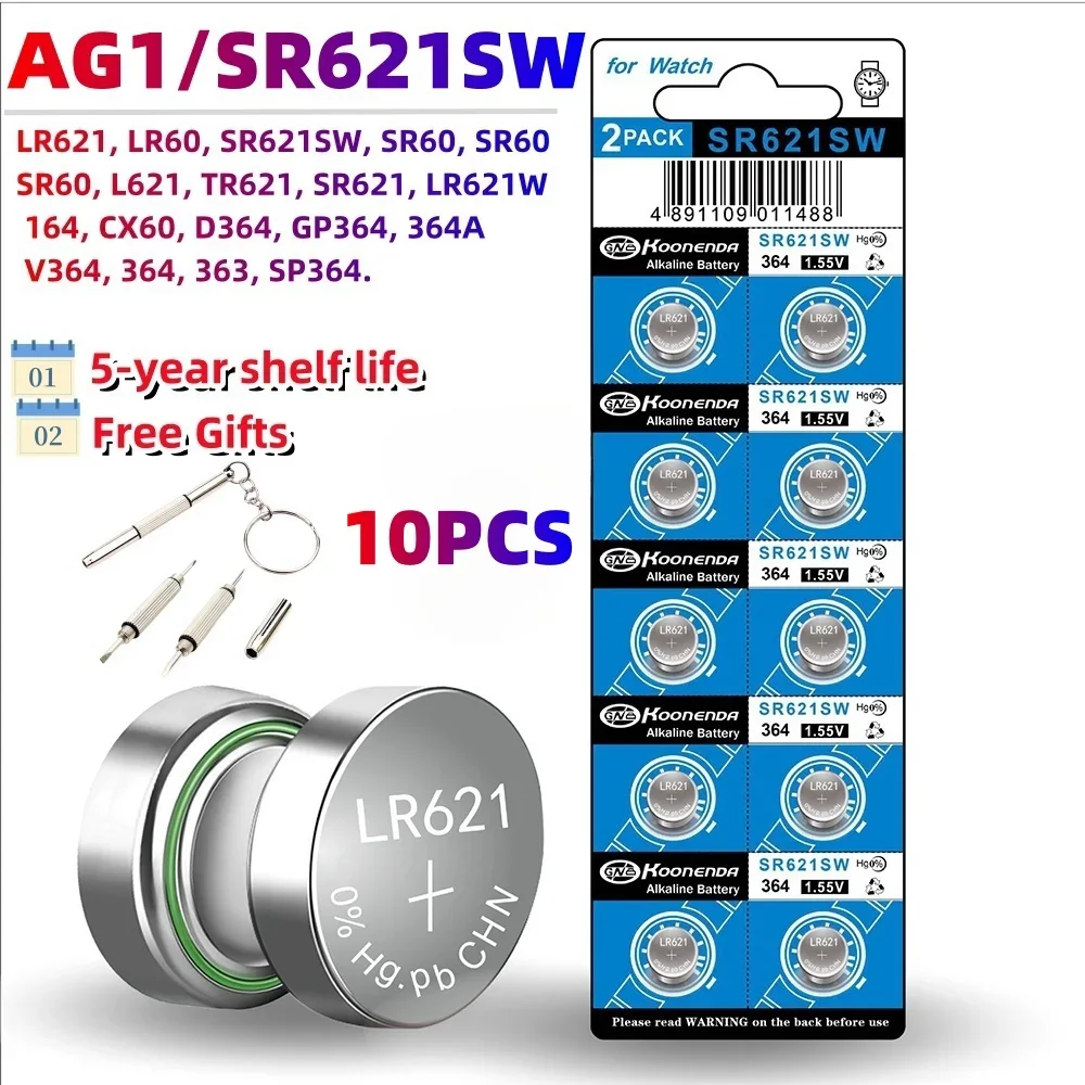 Фото 10 шт. AG13 LR44 1,5 В кнопочные батарейки LR41 LR1130 LR626 SR621SW SR626SW SR920SW SR721SW щелочная батарея для часов игрушки №2
