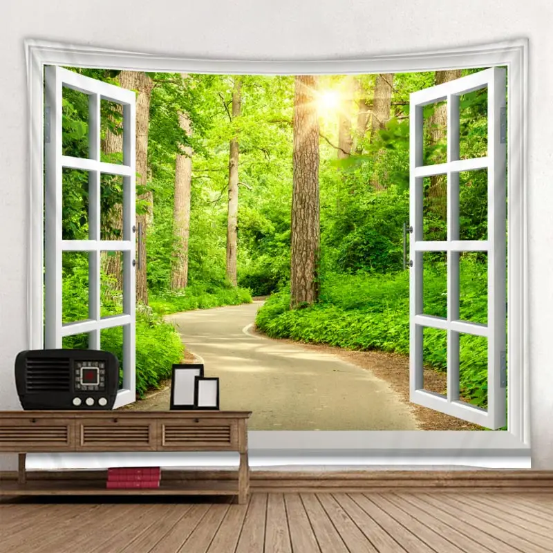 

Forest Road Outside The Window Printed Tapestry Decorative Mandala Tapestry Indian Home Decor Big Hippie Wall Hanging Blanket
