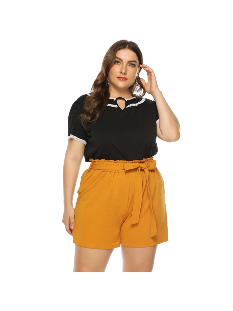 Wide leg pants women's straight leg pants tie bow casual pants shorts roupa plus size feminino short
