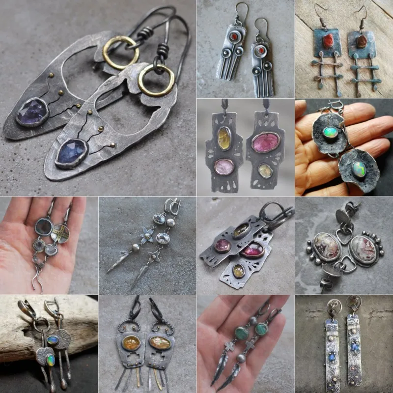 

New Bohemian Multicolor Stone Jewelry Hook Dangle Earrings for Women Retro Ethnic Tribal Drop Earring Statement Accessories