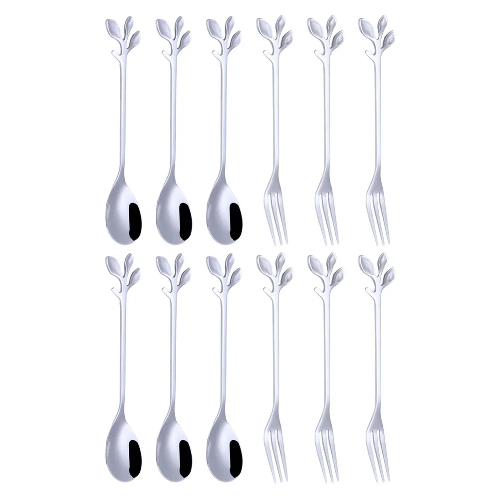 

Spoon Forks Dessert Spoons Fork Cake Fruit Set Tea Appetizer Coffee Salad Stainless Steel Servingleaf Flatware Cocktail Dinner