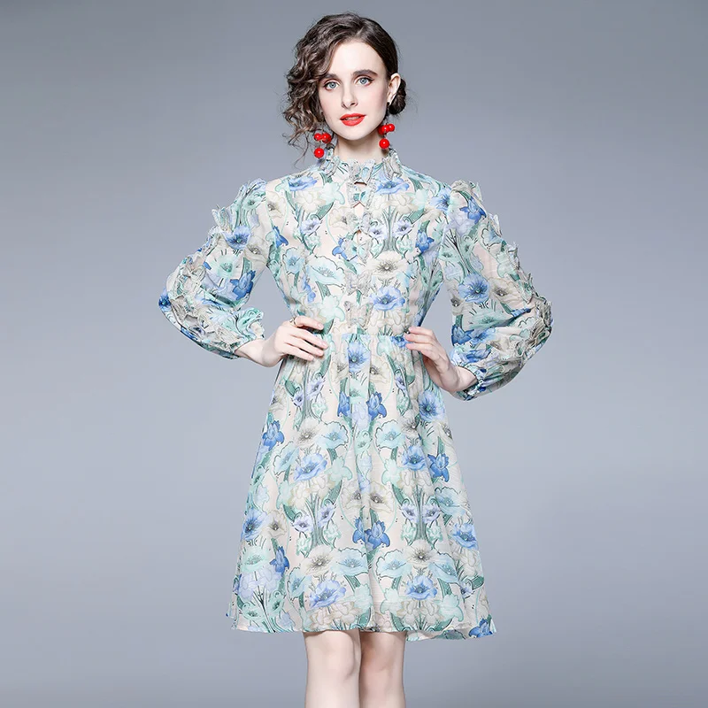 

Autumn Chiffon Dress 3D Luxury Butterfly Hollow Out Office Lady Sexy Dress Princess Sleeve Above Knee, Mini Vintage Long Sleeve
