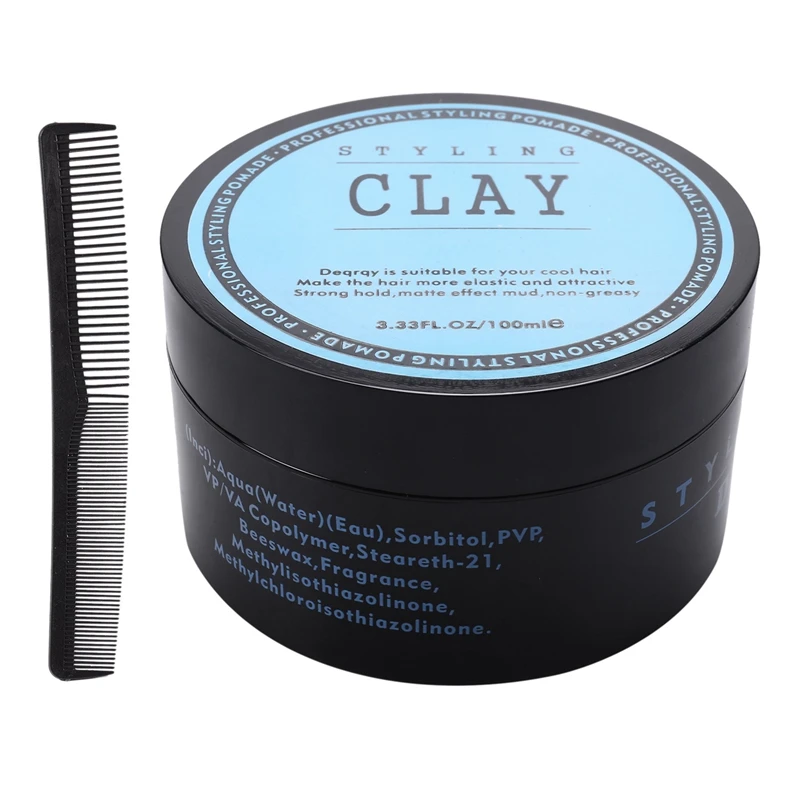 

Hair Styling Comb With Hair Styling Clay Daily Use Mens Hair Clay High Strong Hold Low Shine Hair Styling Wax 100Ml