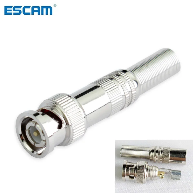 ESCAM 10 Pcs/lot BNC Connector Male for RG-59 Coaxical Cable, Brass End, Crimp, Cable Screwing, For CCTV Camera Surveillance Kit