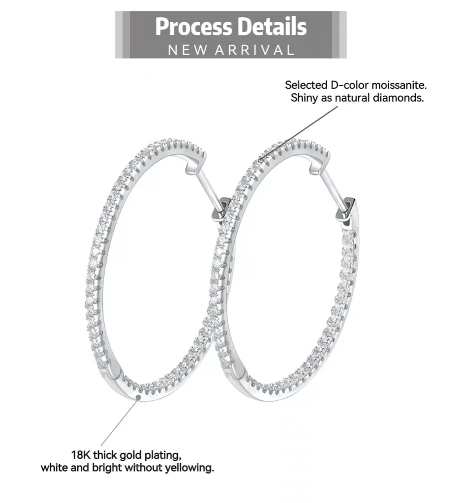 Boucles d'oreilles en argent Sterling 925 et Moissanite, en vrai diamant brillant, bijoux créoles pour femmes, cadeau de fête de mariage