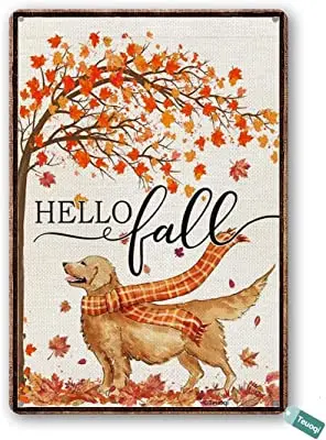 

Vintage Tin Sign Fall Thanksgiving Dog Golden Retriever Metal Tin Sign Wall Art Home Decor Kitchen Poster Cafe Pub Plaque
