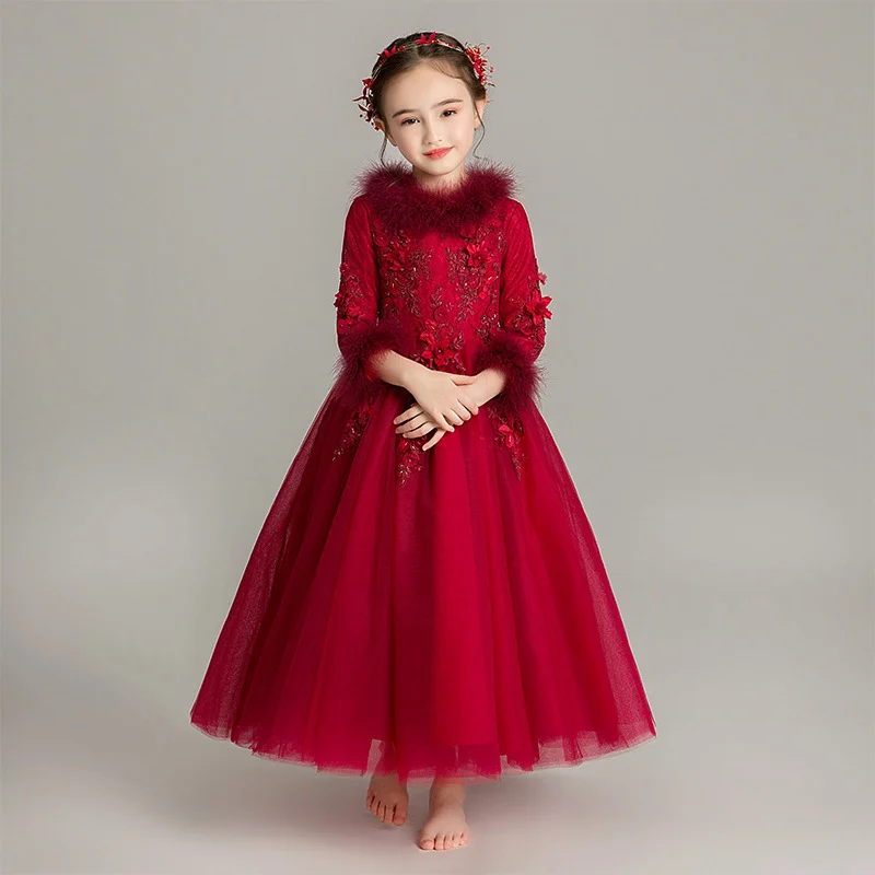 

Детское вечернее платье принцессы, с длинным рукавом и аппликацией