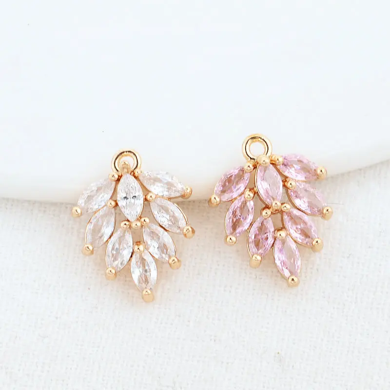 

12*16MM 14K Gold Color Brass and Zircon Flowers Charms Pendants Necklace Jewelry Making Supplies Diy Accessories