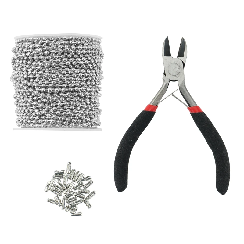 

Metal Necklace Chains, 48 Feet 2.4Mm Adjustable Zipper Beads For Jewelry Making,Dog Tag Chain