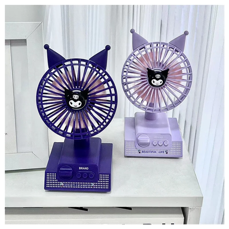 Мультяшный аниме Sanrios Kuromi модель куклы Электрический вентилятор кавайное настольное украшение Милая зарядка тихий электрический вентилятор детские подарки