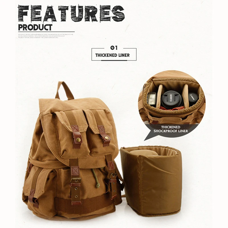 Photo Batik Canvas Waterproof + Leather Camera Bag Backpacks Large Capacity Laptop Carry Bag For Digital Video Camera Travel Bag