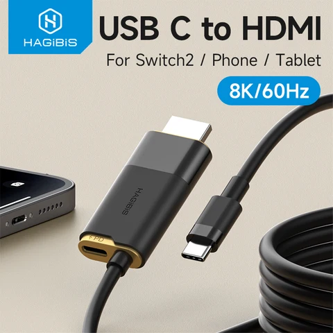 Док-станция Hagibis Switch для Nintendo Switch/OLED/Switch2 Кабель-адаптер USB C к HDMI 8K при 60 Гц HDR 100 Вт PD для ноутбуков SteamDeck ROG