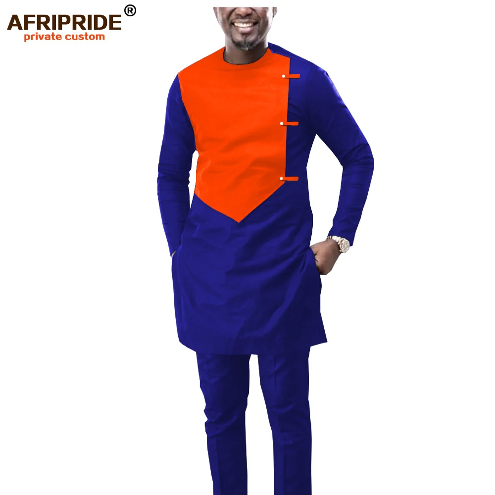 2019 African Men Outfit Dashiki Clothing Coats Jacket and Ankara Pants 2 Piece Set Wear Clothes Attire Wax AFRIPRIDE A1916039