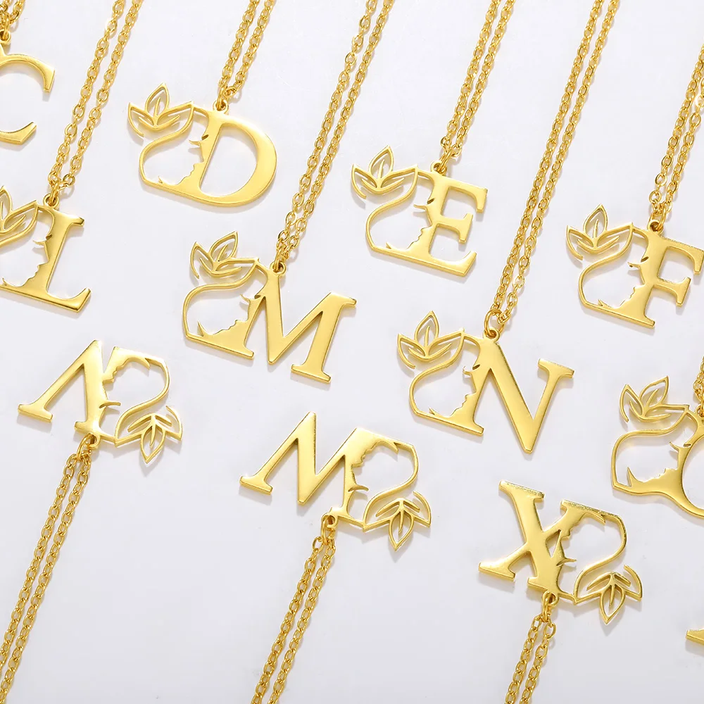 

A-Z Letters Pendant Necklace, Stainless Steel Pendant Chokers Necklace for Women, Minimalist Women Face Flower Alphabet Gift