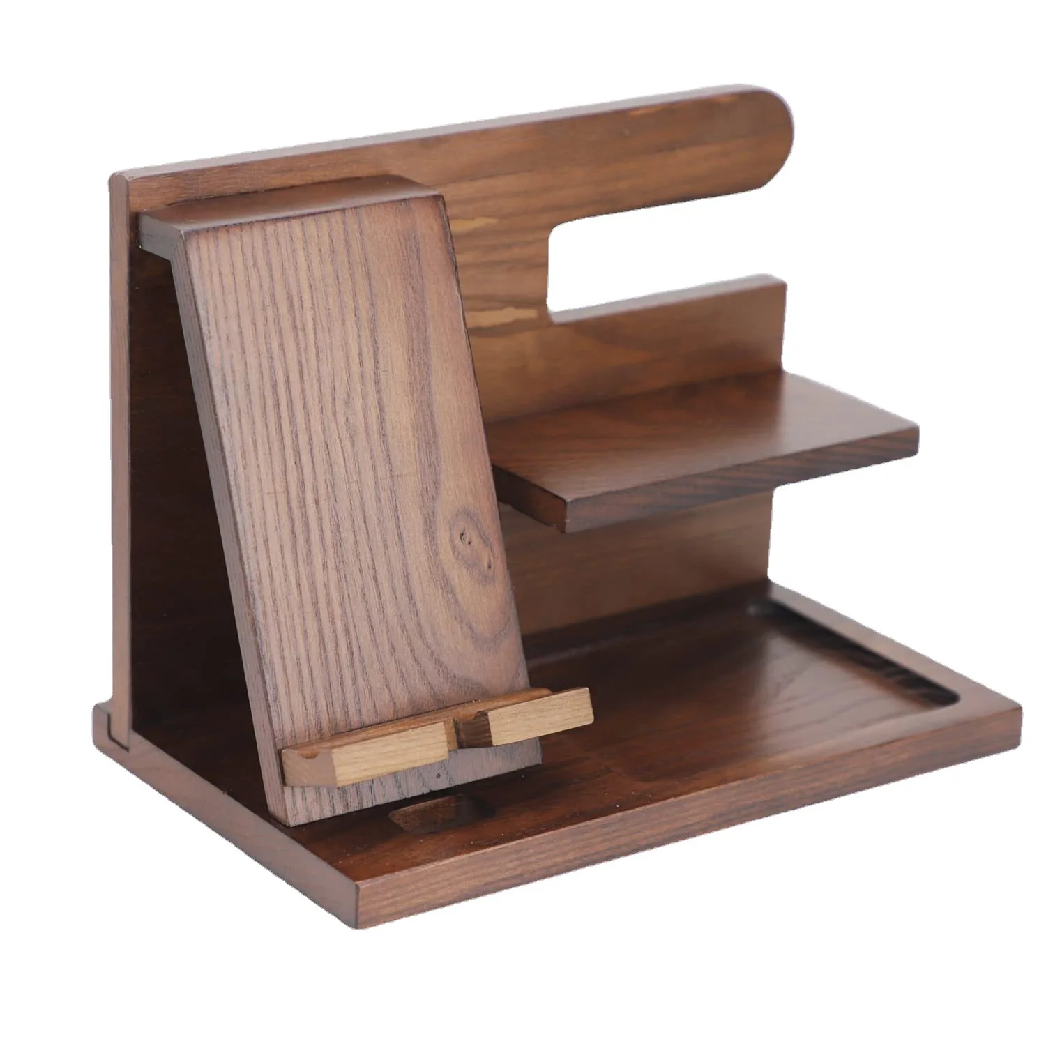 

Multifunction Wooden Bedside Organiser Wood Phone Docking Station Key Holder Wallet Stand Watch Organizer Valentines Gifts