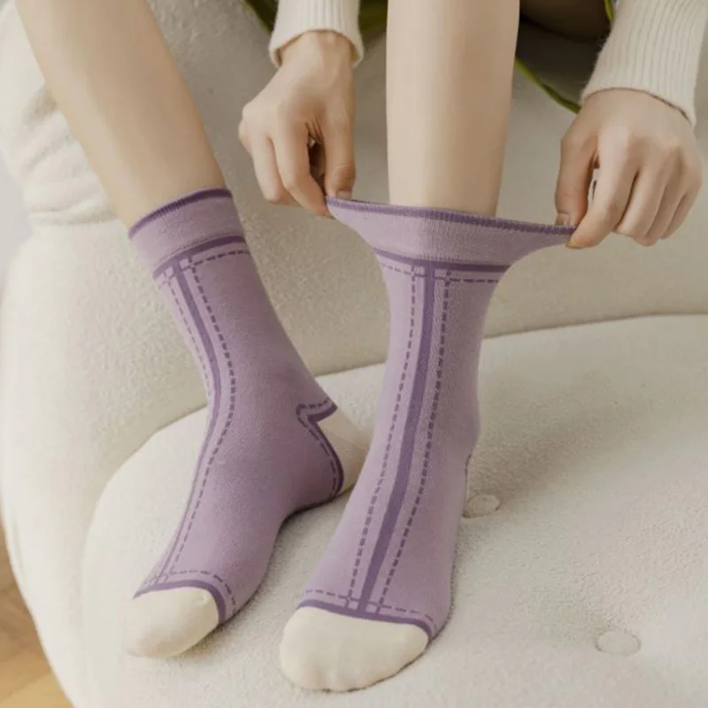 5 Pair Long Socks Woman Fashion New Women Socks Set Stitching Candy Color Autumn Winter Girl Style Cycling 35-41Size Cotton Sock