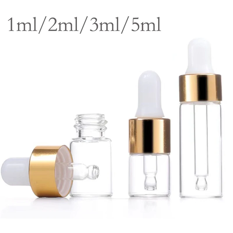 50PCS/100PCS Dropper Bottle Gold Cap Perfume Transparent Glass Pipette Bottle Essential Oil Reagent Aromatherapy Empty Bottle