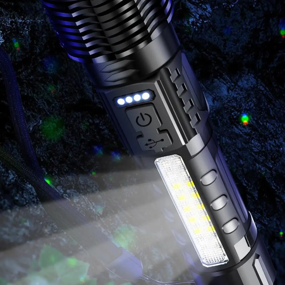 

White Laser Flashlight Meter Built in Battery Type C Rechargeable Tactical Military Search Flashlight Portable Lighting Torches